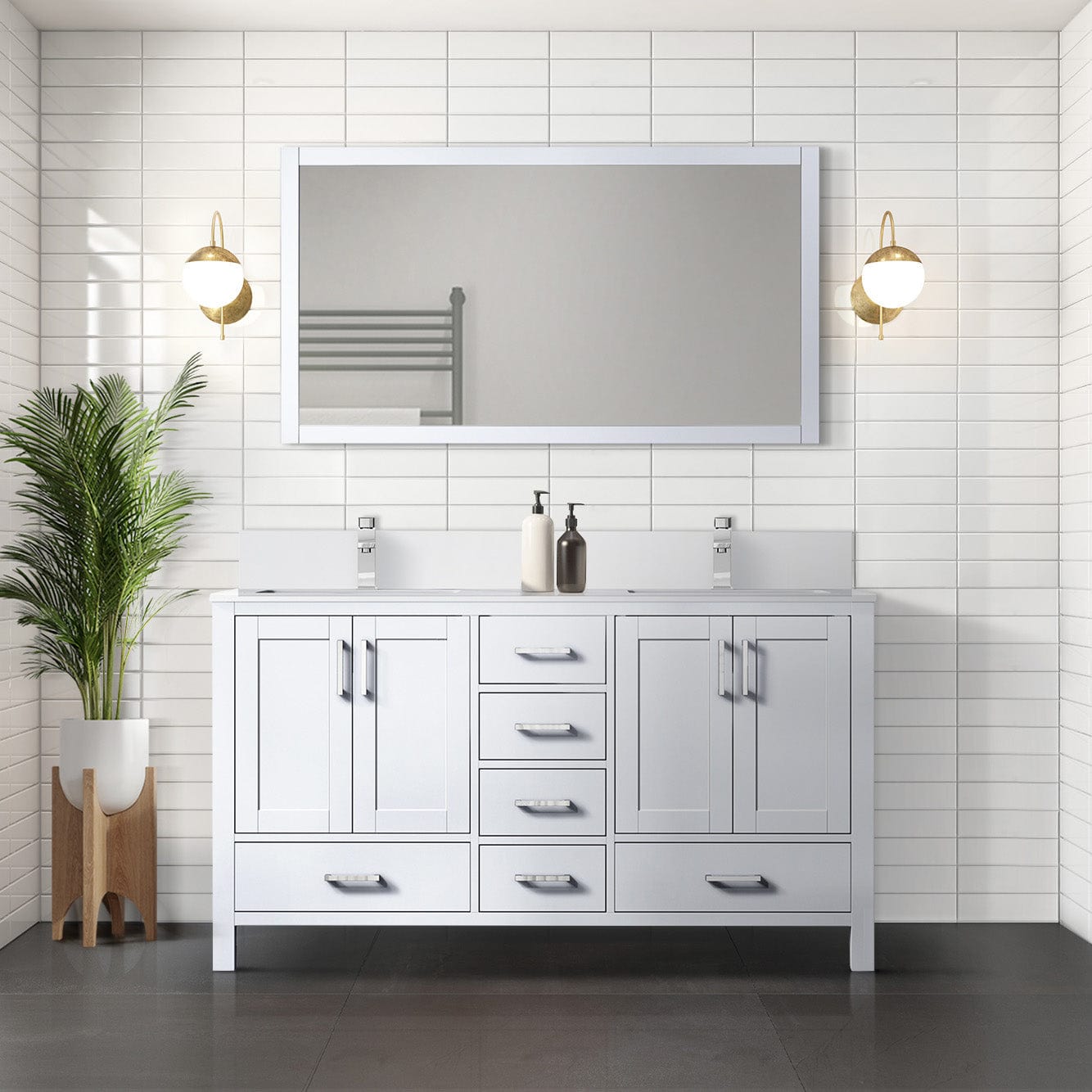 Lexora Bathroom Vanity White / White Quartz / No Mirror Big Sur 60" x 22" Double Bath Vanity