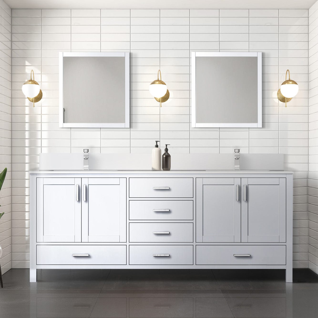 Lexora Bathroom Vanity White / White Quartz / No Mirror Big Sur 80" x 22" Double Bath Vanity