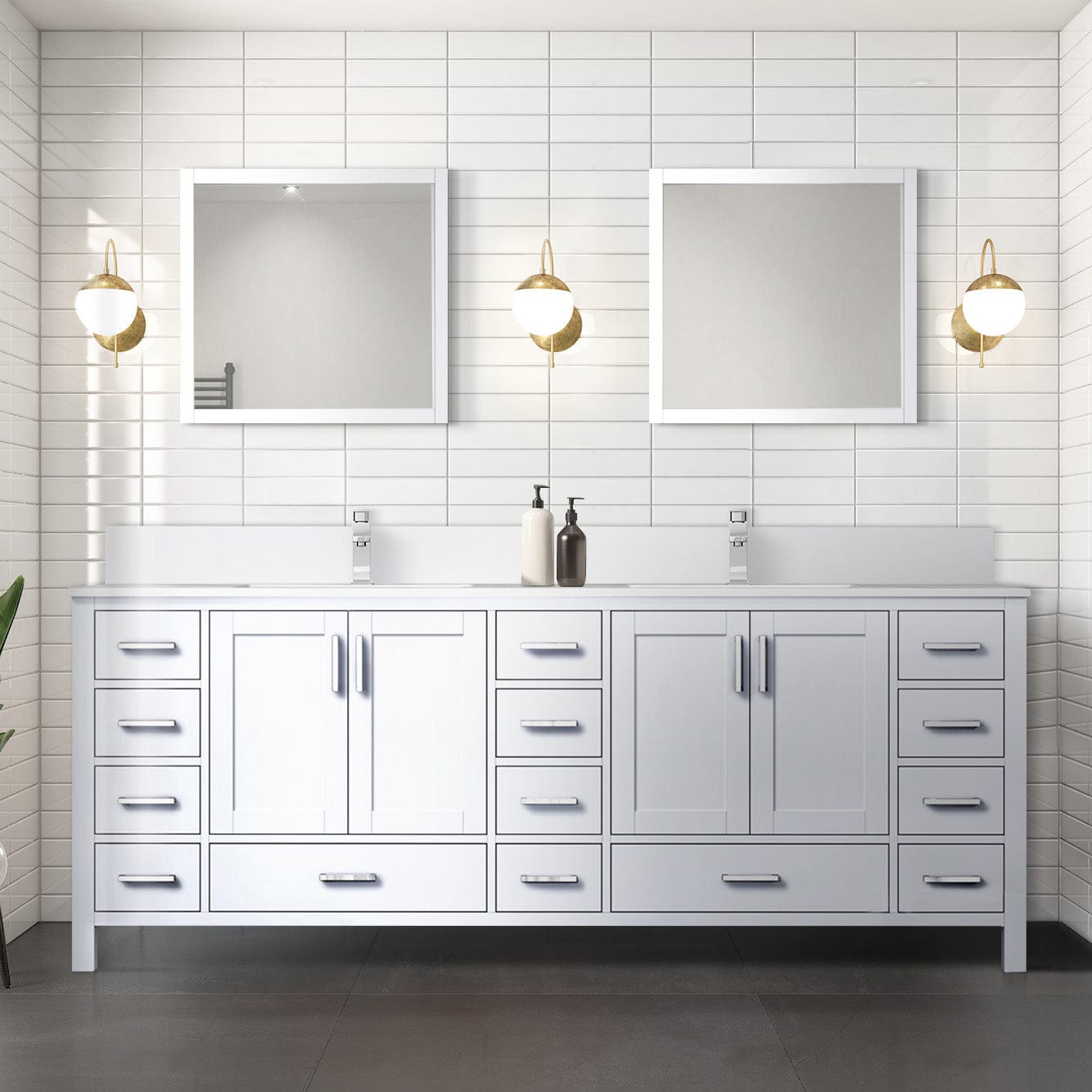 Lexora Bathroom Vanity White / White Quartz / No Mirror Big Sur 84" x 22" Double Bath Vanity