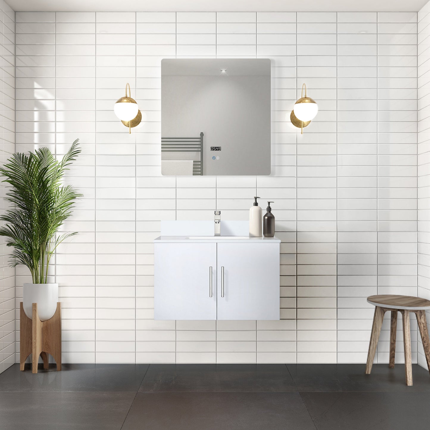 Lexora Bathroom Vanity White / White Quartz / No Mirror Geneva  30" x 22" Bath Vanity