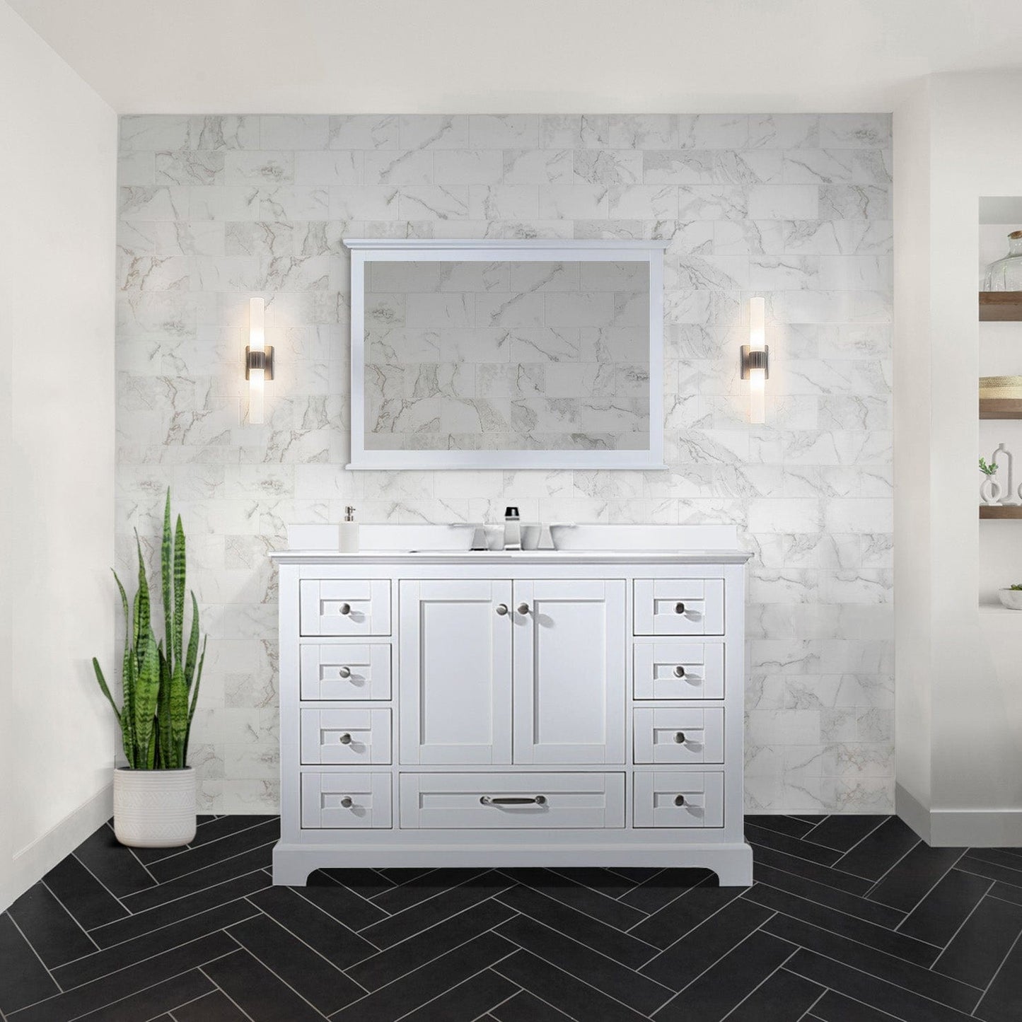 Lexora Bathroom Vanity White / White Quartz / No Mirror Dukes 48" x 22" Single Bath Vanity