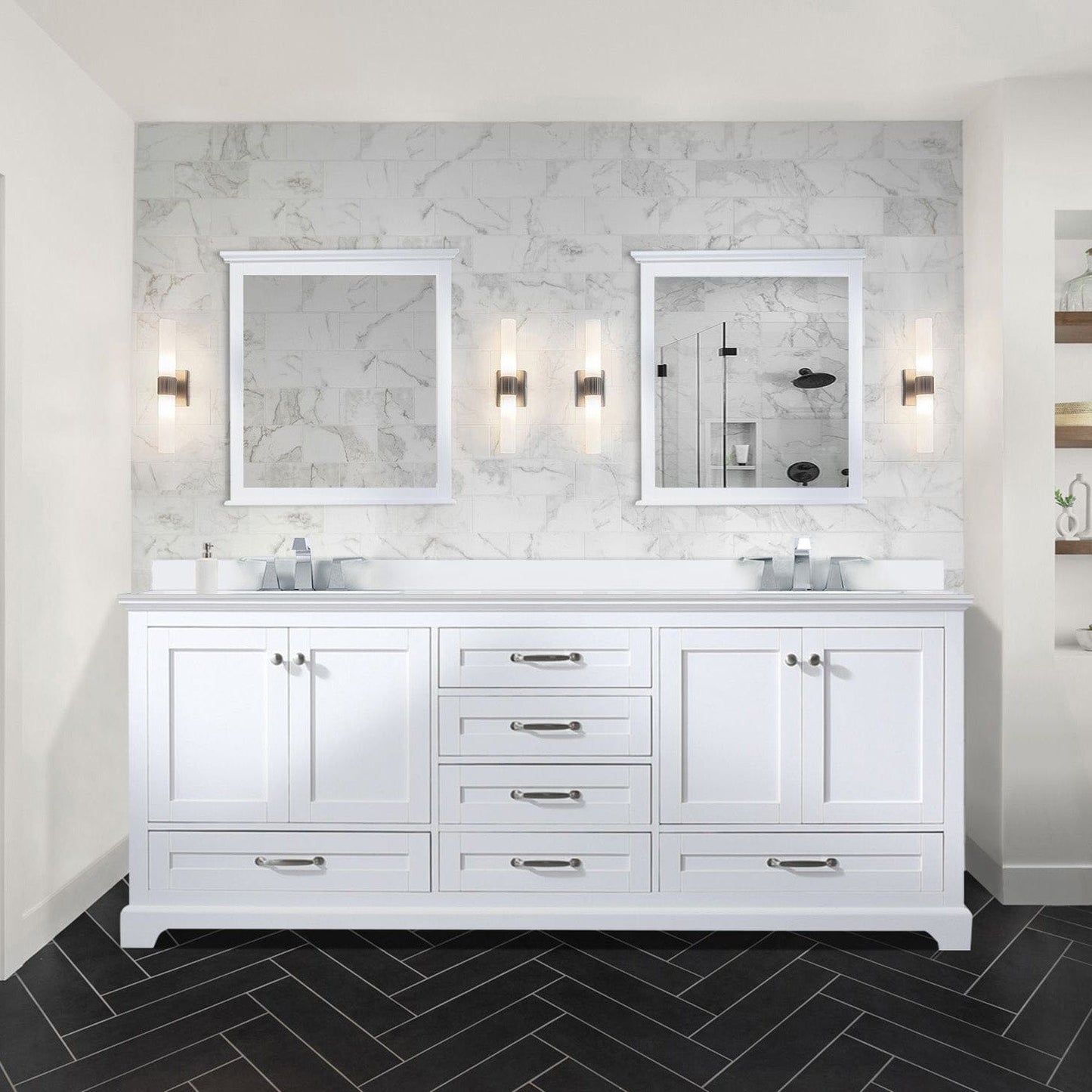 Lexora Bathroom Vanity White / White Quartz / No Mirror Dukes 80" x 22" Double Bath Vanity