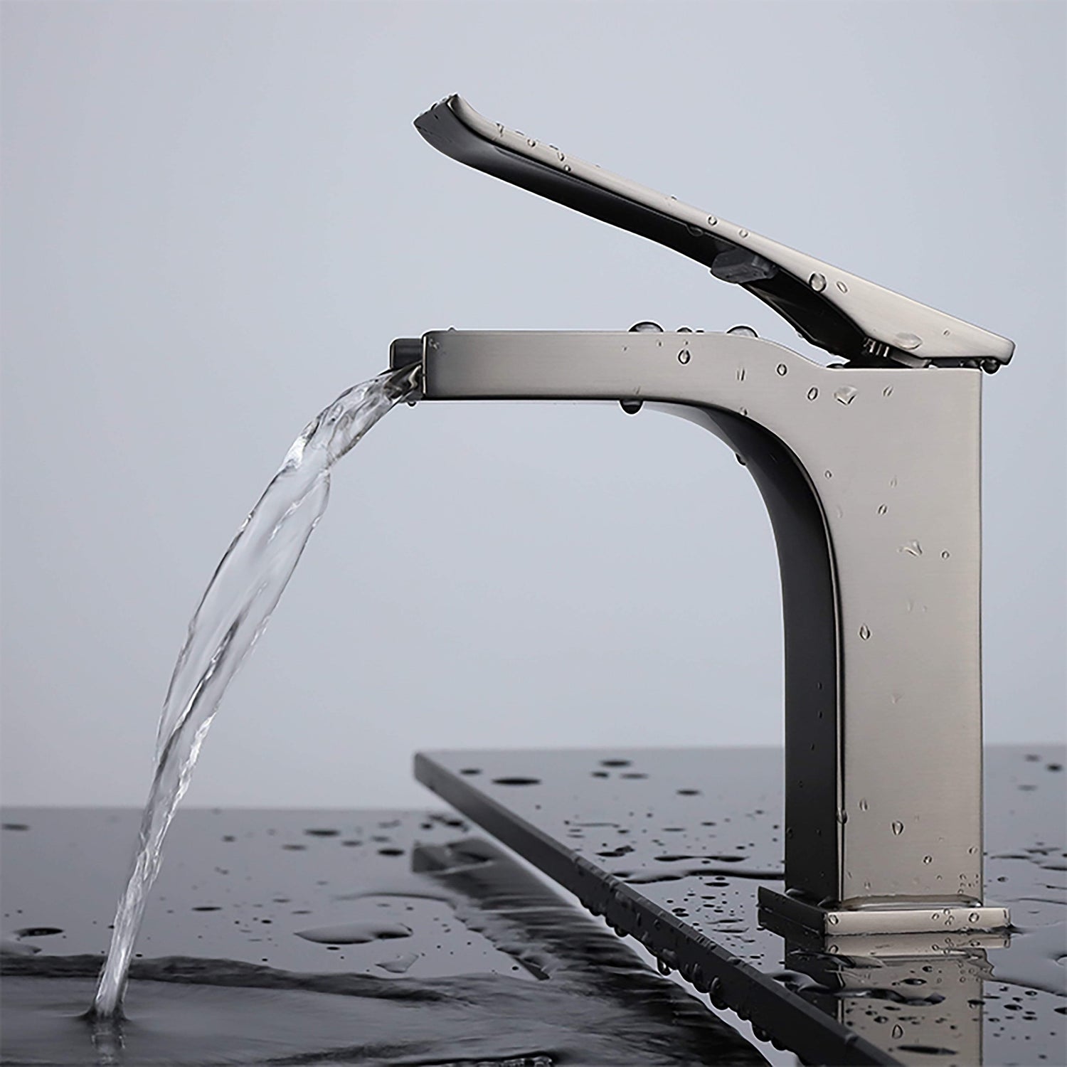 Lexora Faucet Balzani Brass Single Hole Waterfall Bathroom Faucet Brushed Brass