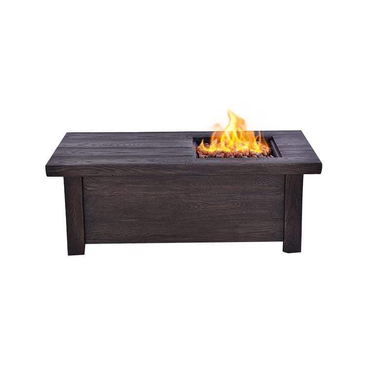 Bell + Modern Firepit Greenbriar Outdoor Rectangular Wood Textured Gas Fire Pit Table w/ Round Burner Kit