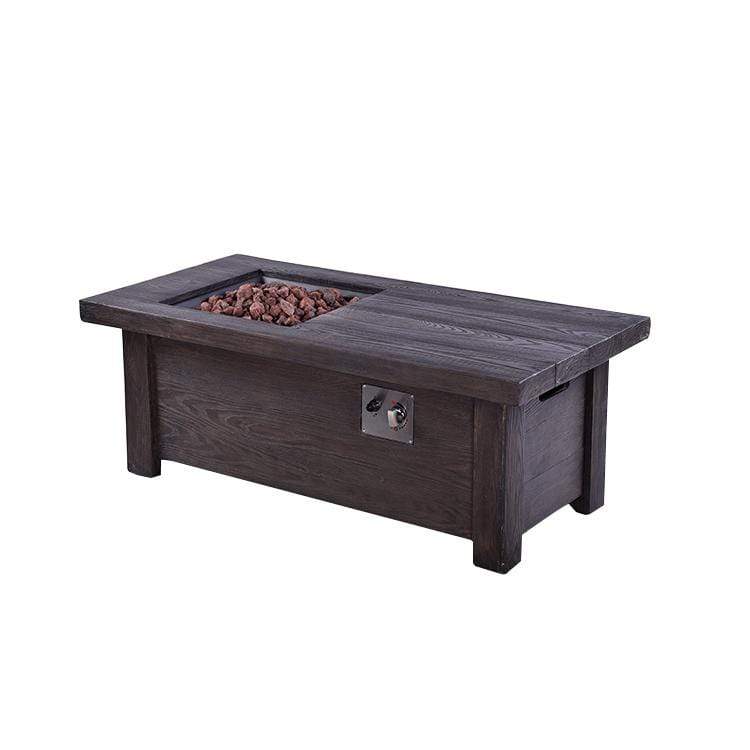 Bell + Modern Firepit Greenbriar Outdoor Rectangular Wood Textured Gas Fire Pit Table w/ Round Burner Kit