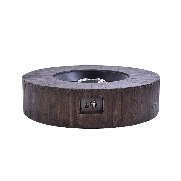 Bell + Modern Firepit Nantucket Outdoor Round Wood Textured Gas Fire Pit Table w/ Round Burner Kit