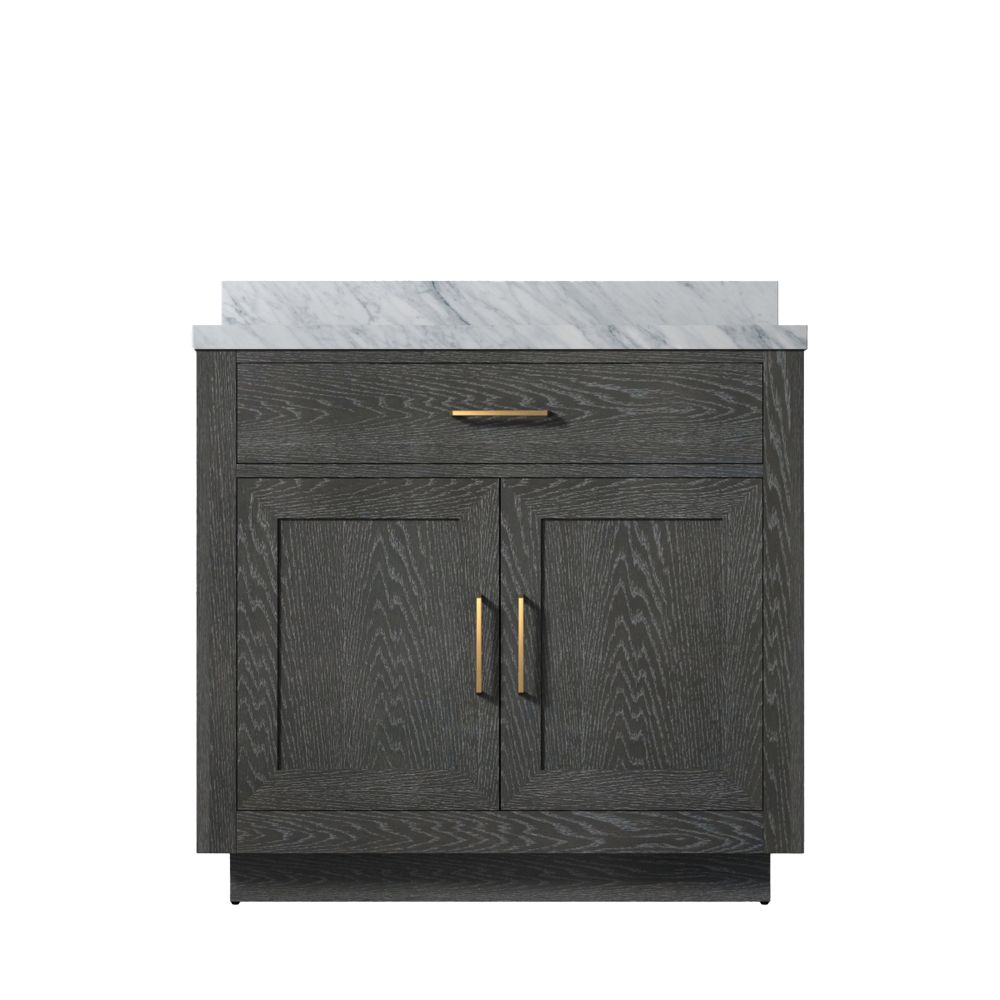 Abbey 36 in W x 22 in. D Black Oak Single Bath Vanity and Carrara Marble Top