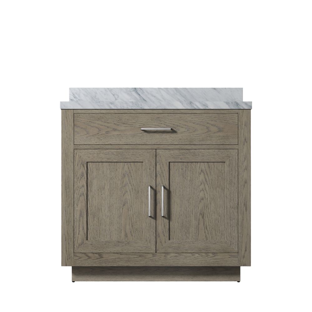Abbey 36 in W x 22 in. D Grey Oak Single Bath Vanity and Carrara Marble Top