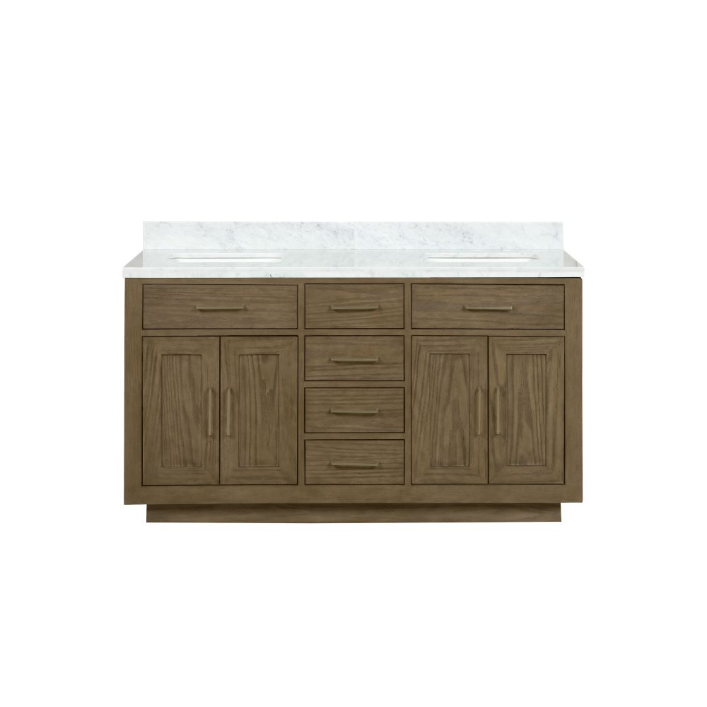 Abbey 60 in W x 22 in. D Grey Oak Double Bath Vanity and Carrara Marble Top