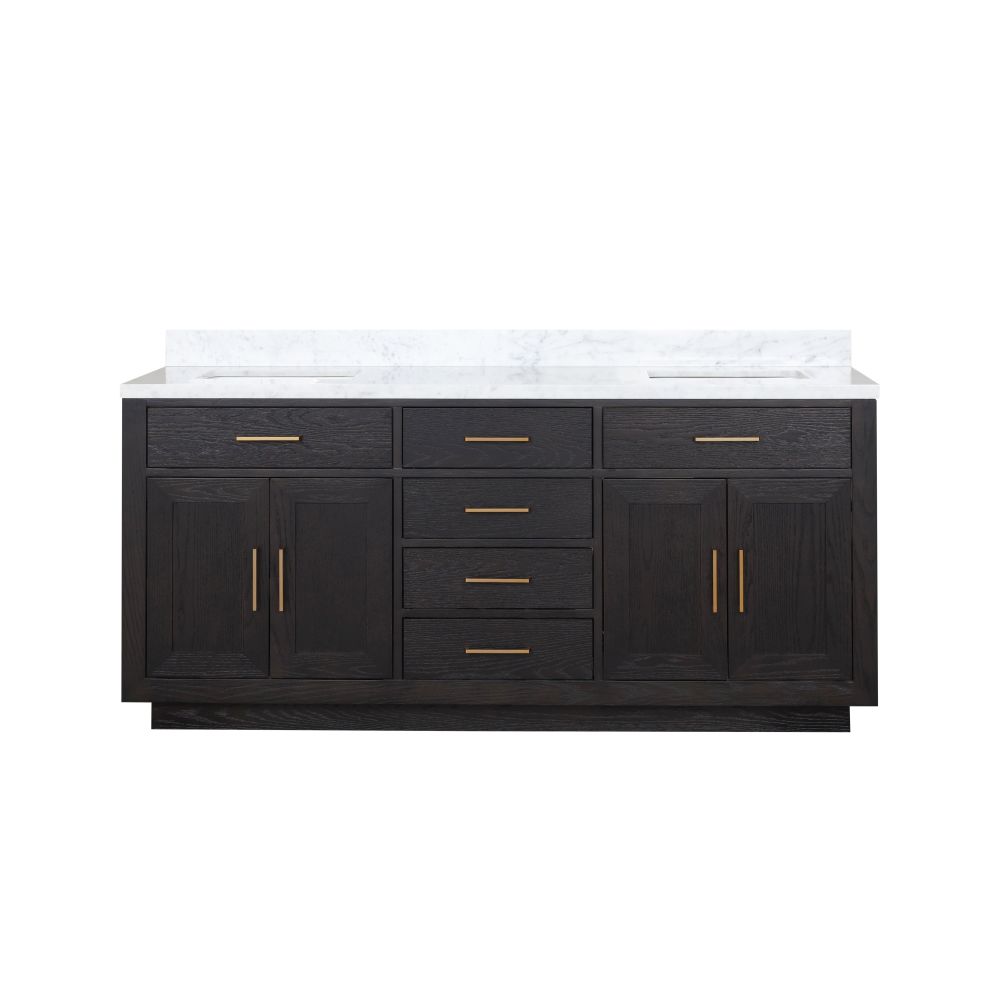 Abbey 72 in W x 22 in. D Black Oak Double Bath Vanity and Carrara Marble Top