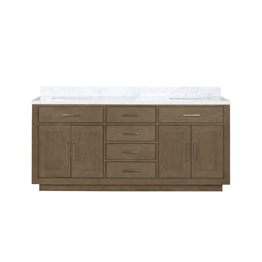 Abbey 72 in W x 22 in. D Grey Oak Double Bath Vanity and Carrara Marble Top