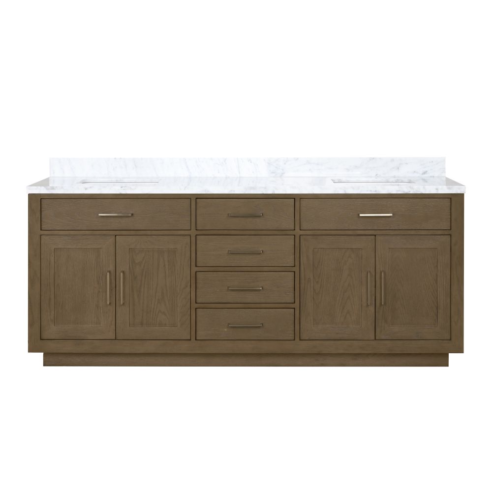 Abbey 80 in W x 22 in. D Grey Oak Double Bath Vanity and Carrara Marble Top
