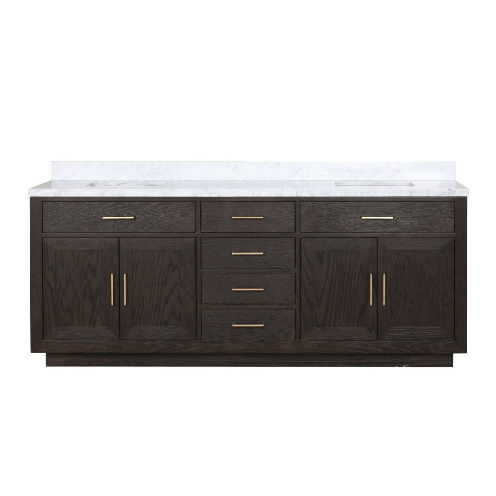 Abbey 84 in W x 22 in. D Brown Oak Double Bath Vanity and Carrara Marble Top