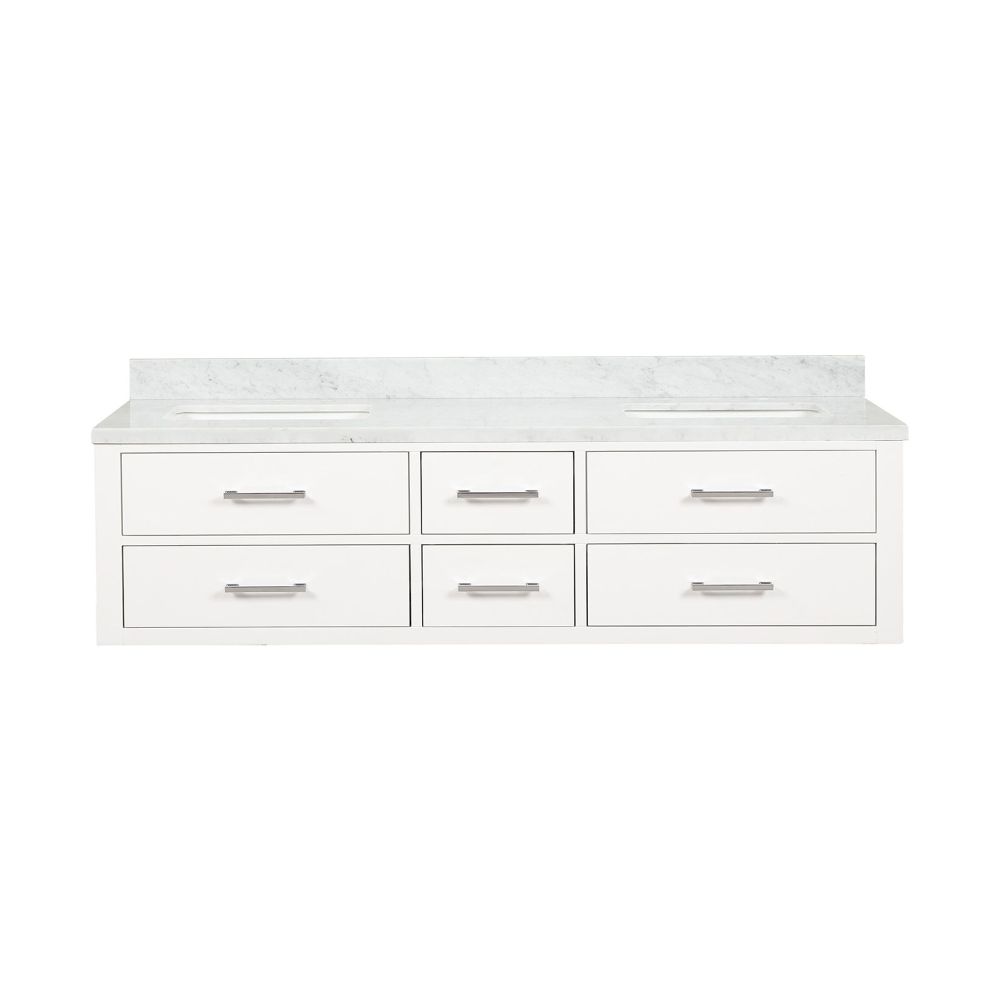 Castor 72 in W x 22 in. D White Double Bath Vanity and Carrara Marble Top