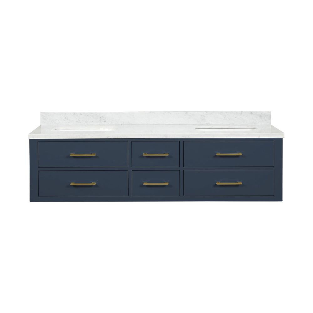 Castor 72 in W x 22 in. D Blue Double Bath Vanity and Carrara Marble Top
