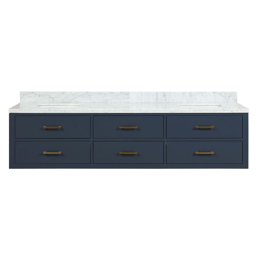 Castor 80 in W x 22 in. D Blue Double Bath Vanity and Carrara Marble Top