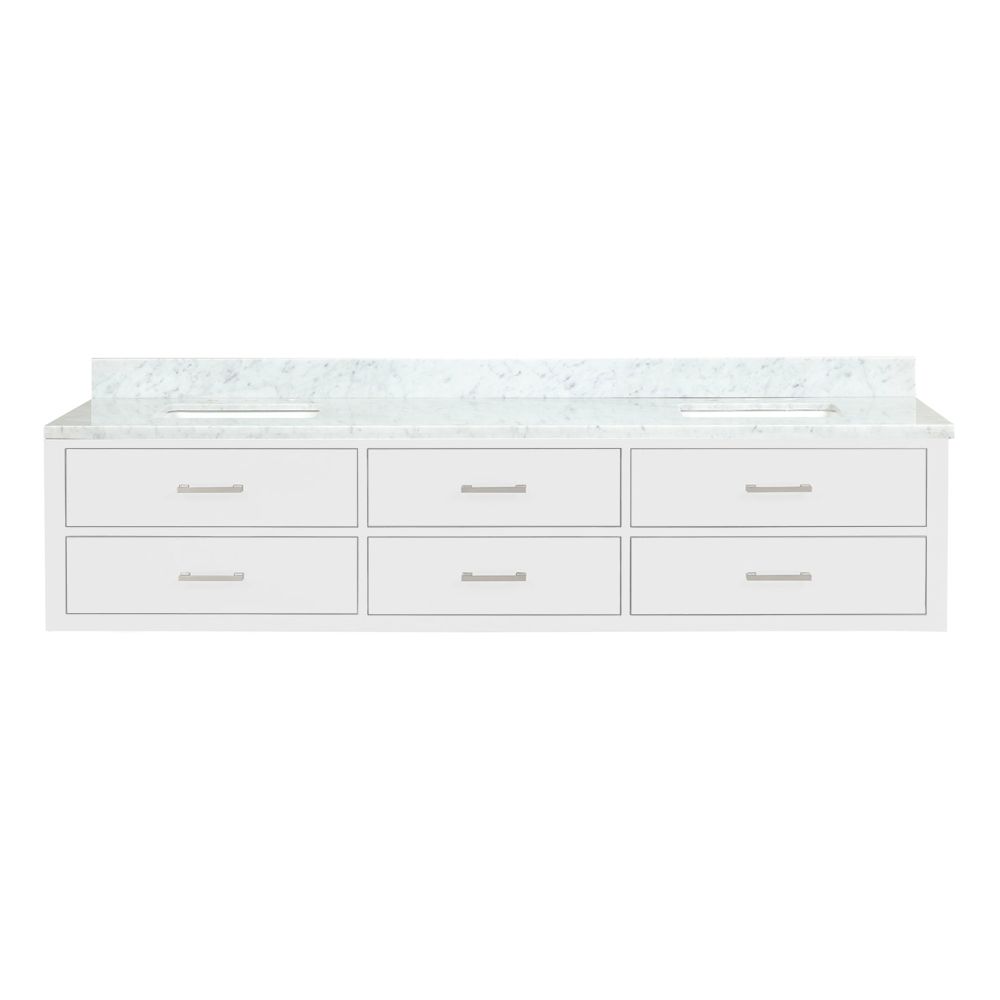 Castor 84 in W x 22 in. D White Double Bath Vanity and Carrara Marble Top