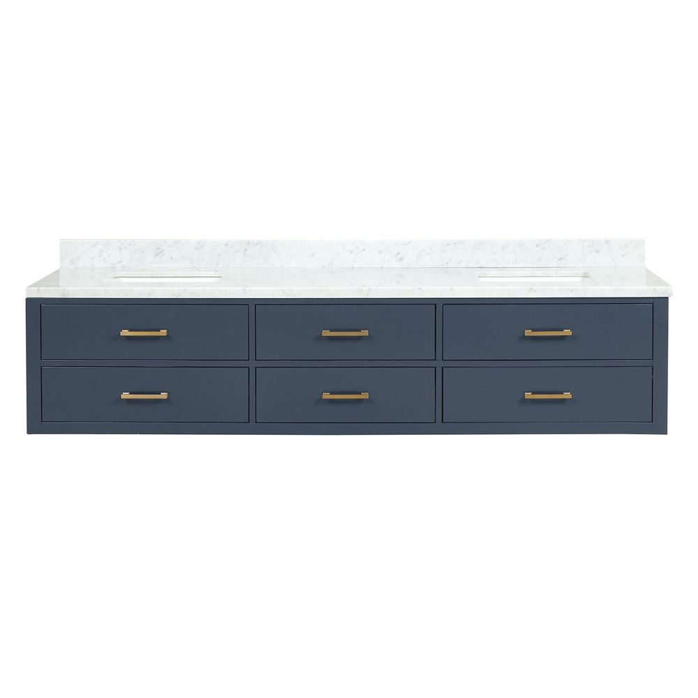 Castor 84 in W x 22 in. D Blue Double Bath Vanity and Carrara Marble Top