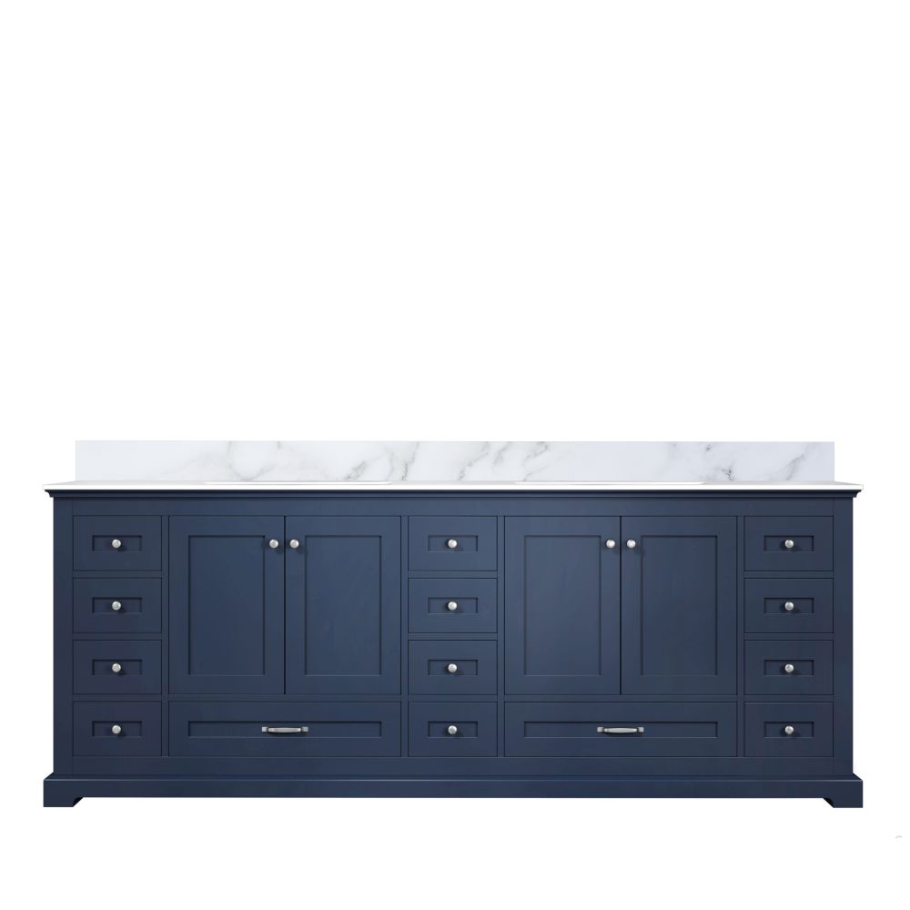 Dukes 84 in. W x 22 in. D Navy Blue Double Bath Vanity and Carrara Marble Top