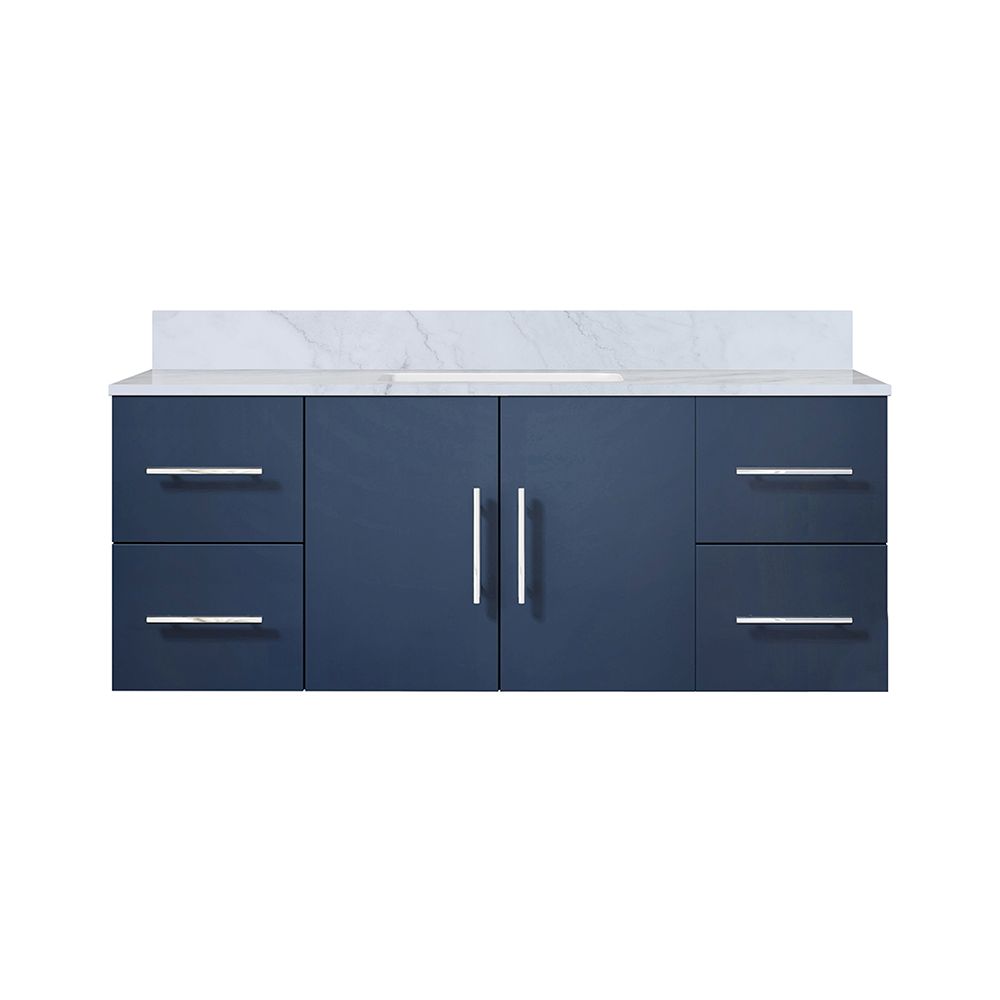Geneva 48 in. W x 22 in. D Navy Blue Bath Vanity and Carrara Marble Top