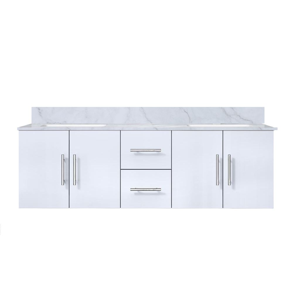 Geneva 60 in. W x 22 in. D Glossy White Double Bath Vanity and Carrara Marble Top