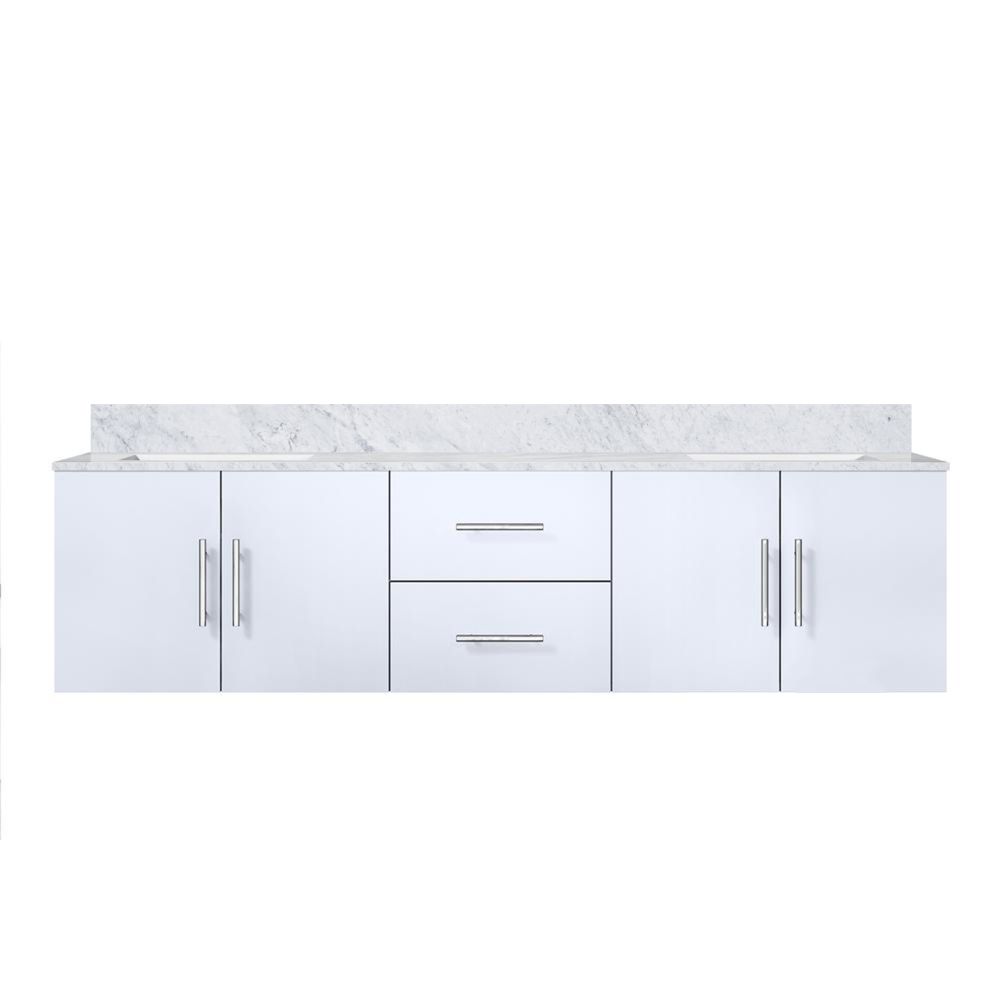 Geneva 72 in. W x 22 in. D Glossy White Double Bath Vanity and Carrara Marble Top