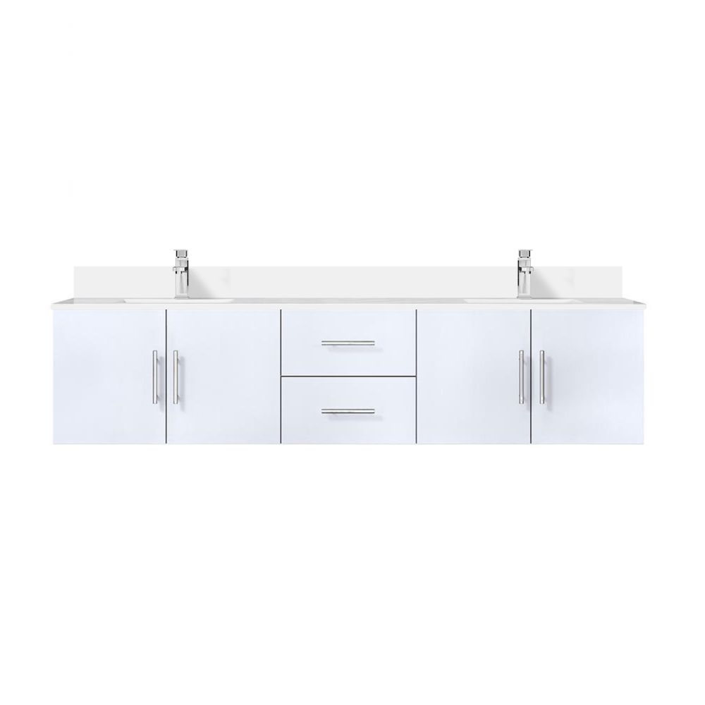 Geneva 80 in. W x 22 in. D Glossy White Double Bath Vanity, White Quartz Top, and Faucet Set