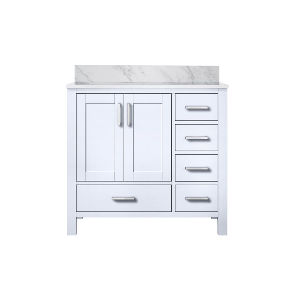 Jacques 36 in. W x 22 in. D Left Offset White Bath Vanity and Carrara Marble Top
