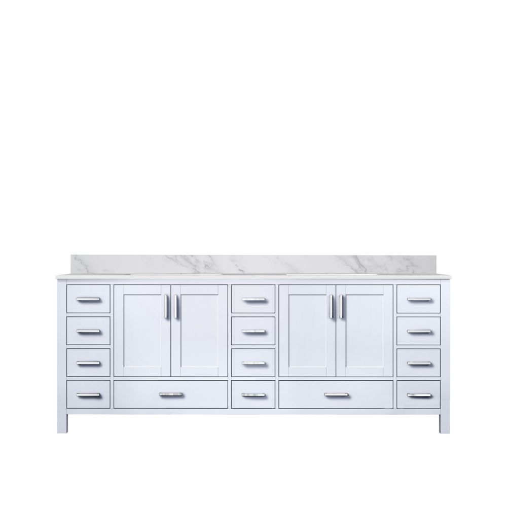 Jacques 84 in. W x 22 in. D White Double Bath Vanity and Carrara Marble Top