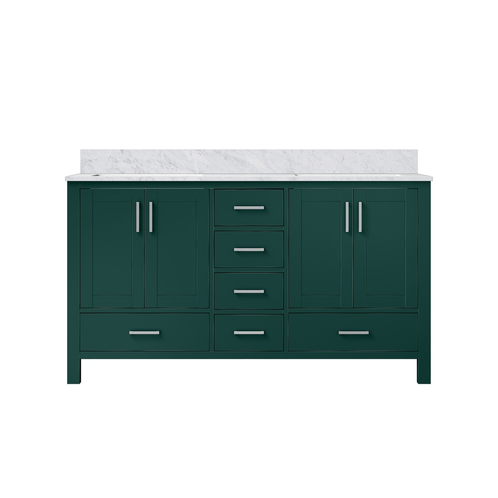 Jacques 60 in. W x 22 in. D Green Double Bath Vanity and Carrara Marble Top