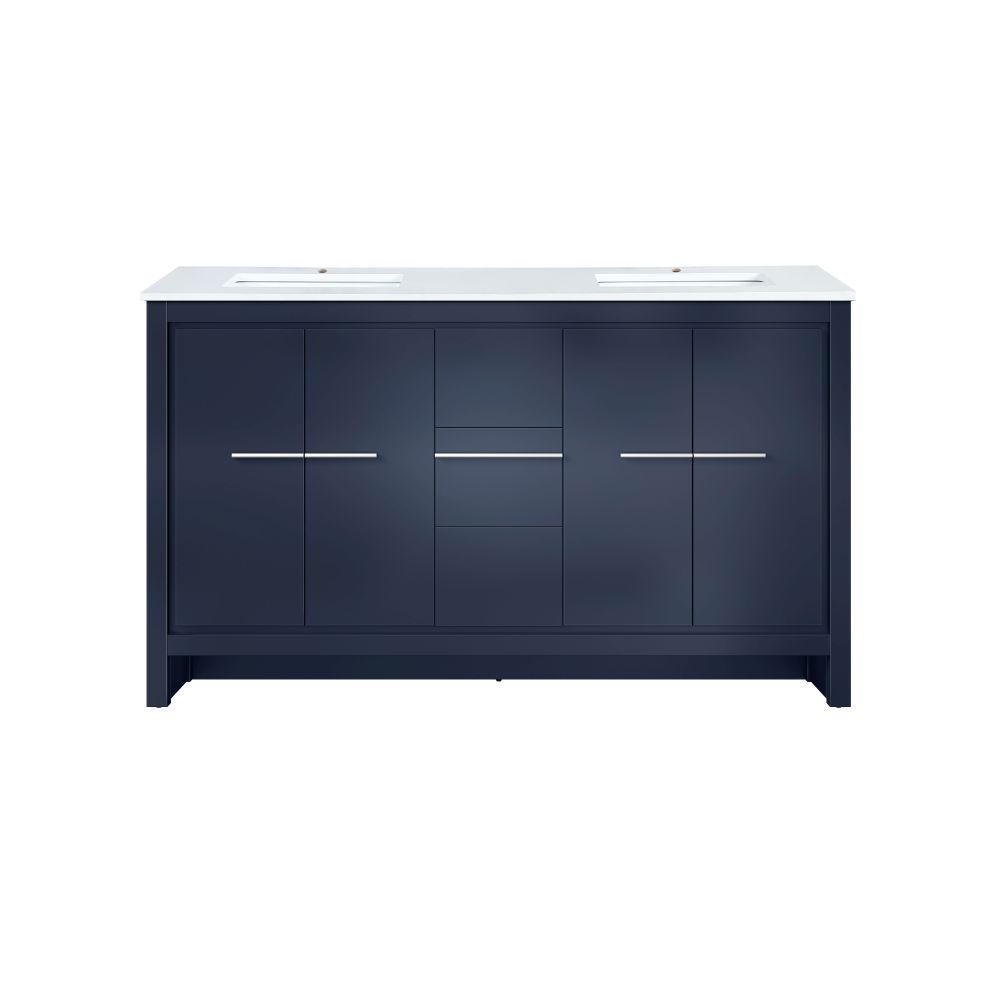Lafarre 60 in W x 20 in. D Navy Blue Double Bath Vanity and Cultured Marble Top