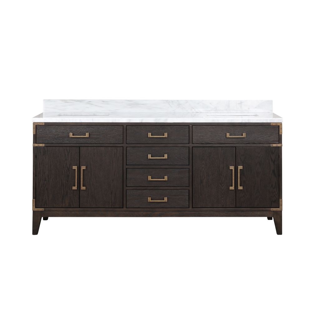 Laurel 72 in W x 22 in. D Brown Oak Double Bath Vanity and Carrara Marble Top