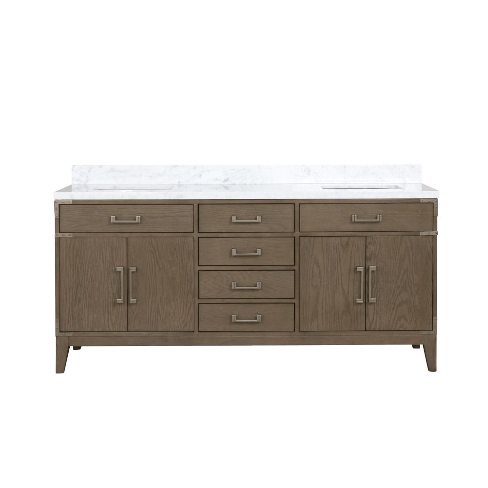 Laurel 72 in W x 22 in. D Grey Oak Double Bath Vanity and Carrara Marble Top