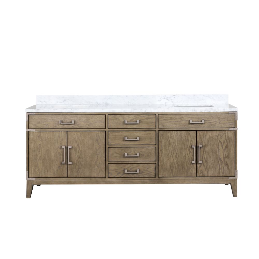 Laurel 80 in W x 22 in. D Grey Oak Double Bath Vanity and Carrara Marble Top