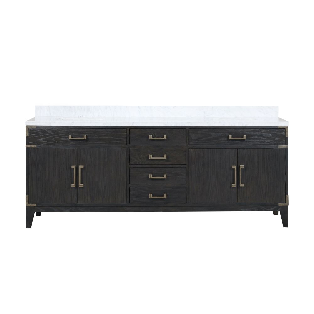 Laurel 84 in W x 22 in. D Black Oak Double Bath Vanity and Carrara Marble Top