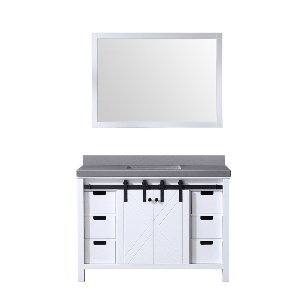 Marsyas 48 in W x 22 in. D White Bath Vanity, Grey Quartz Countertop and 44 in Mirror