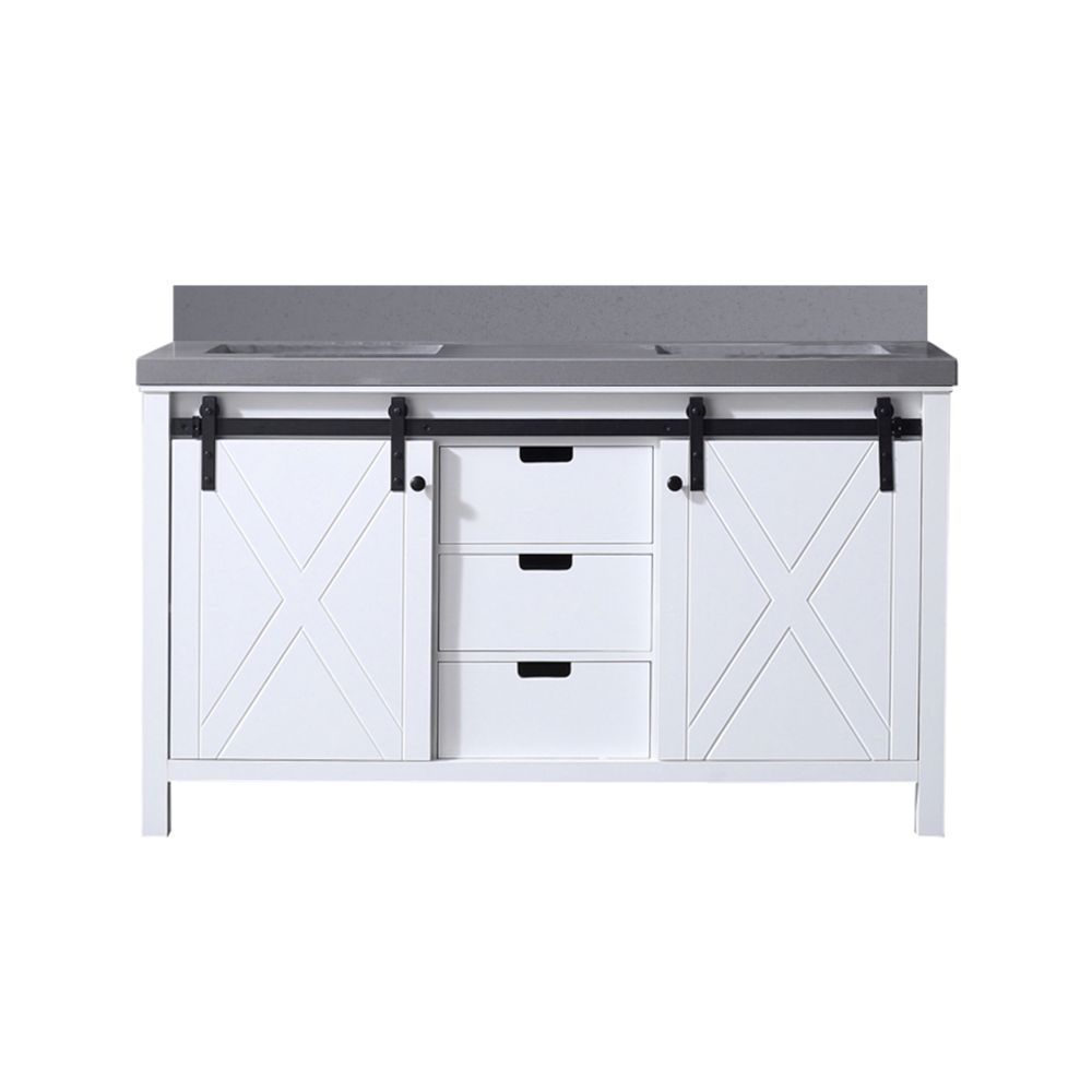 Marsyas 60 in W x 22 in. D White Double Bath Vanity and Grey Quartz Countertop