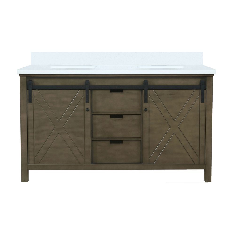 Marsyas 60 in W x 22 in. D Rustic Brown Double Bath Vanity and White Quartz Countertop