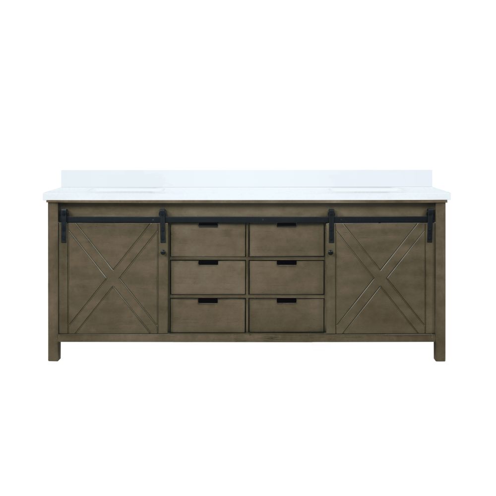 Marsyas 80 in W x 22 in. D Rustic Brown Double Bath Vanity and White Quartz Countertop