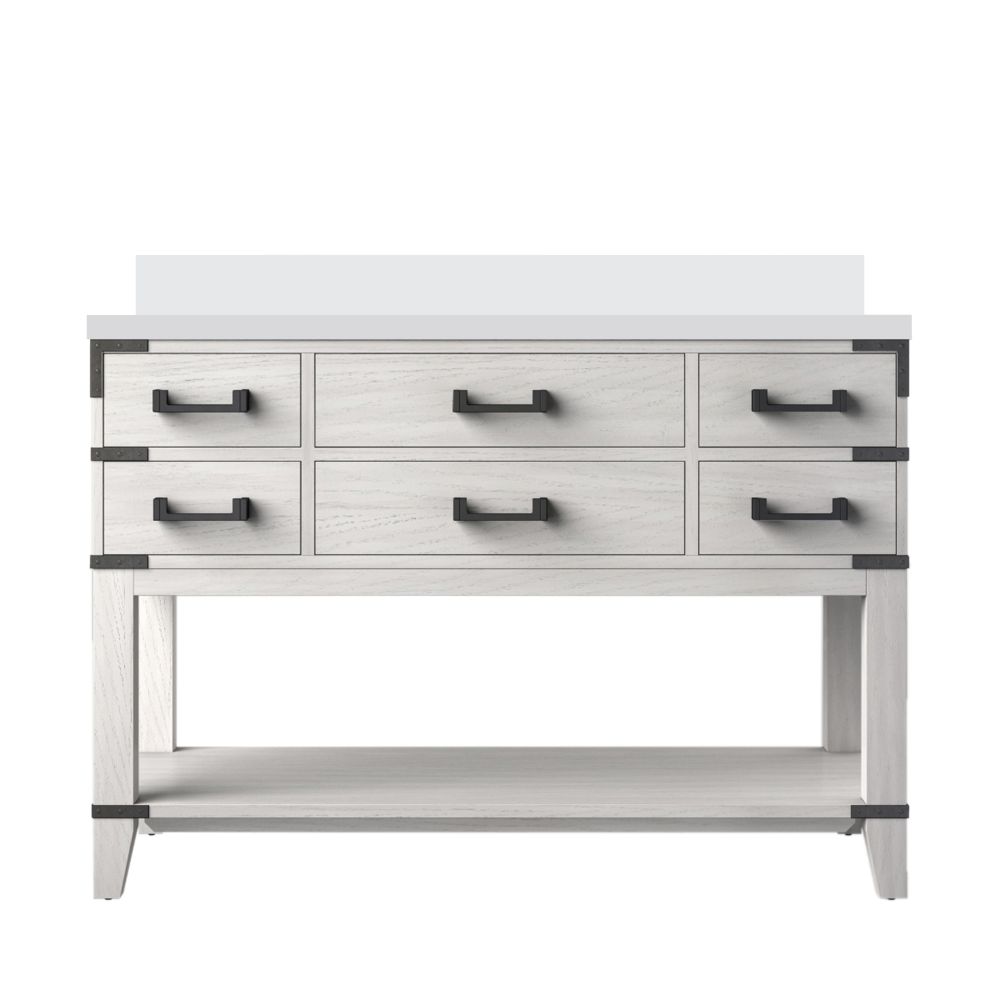 Norwalk 48 in W x 22 in. D White Oak Single Bath Vanity and White Quartz Top