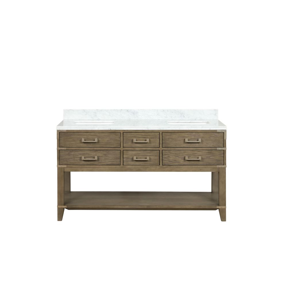 Norwalk 60 in W x 22 in. D Grey Oak Double Bath Vanity and Carrara Marble Top