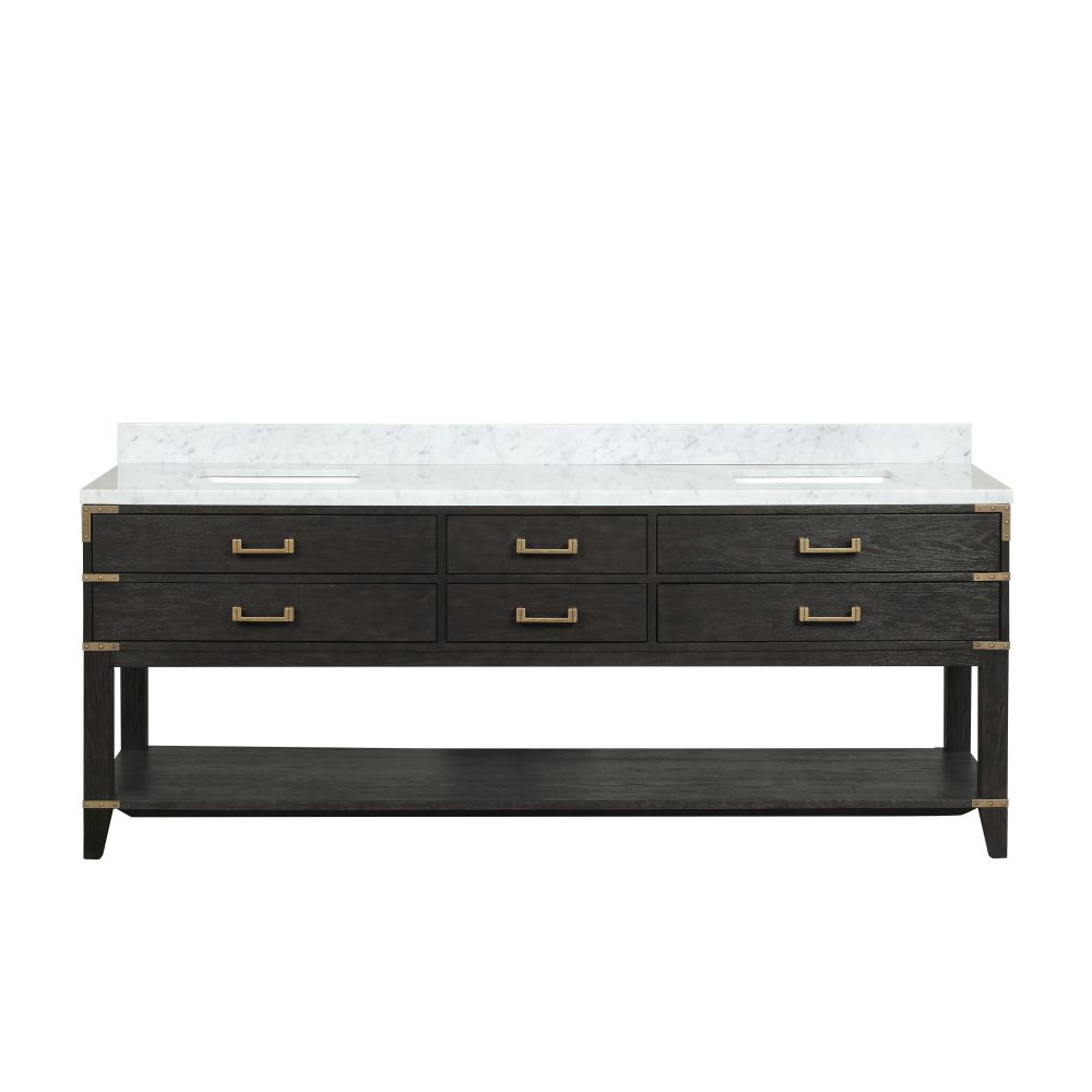 Norwalk 84 in W x 22 in. D Black Oak Double Bath Vanity and Carrara Marble Top