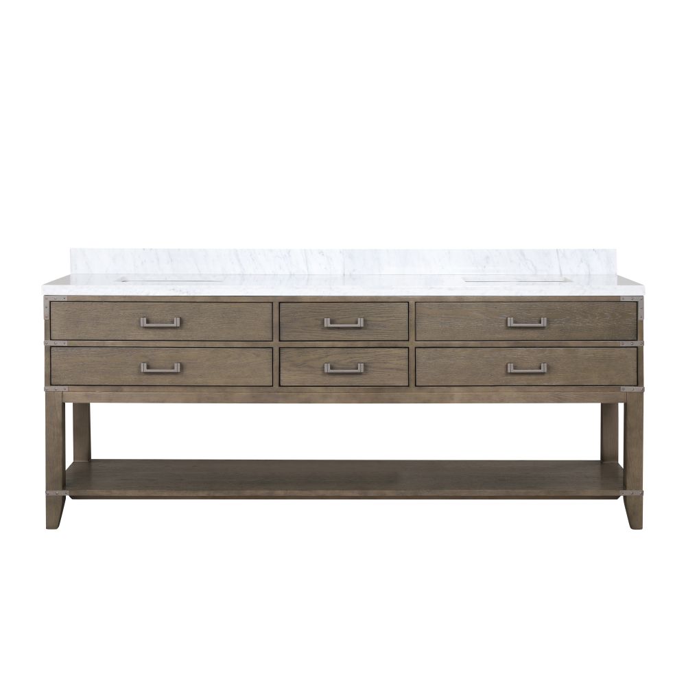 Norwalk 84 in W x 22 in. D Grey Oak Double Bath Vanity and Carrara Marble Top