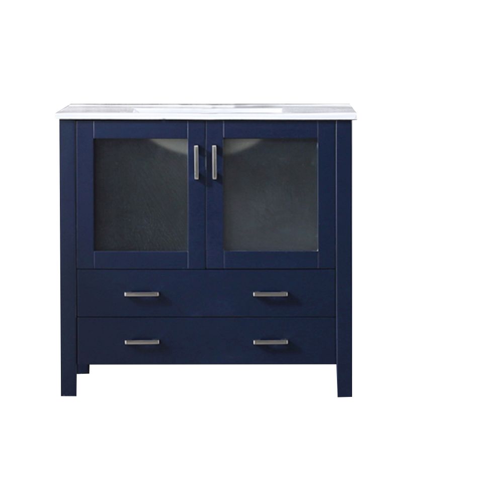 Volez 36 in W x 18.25 in. D Navy Blue Bath Vanity and White Ceramic Top