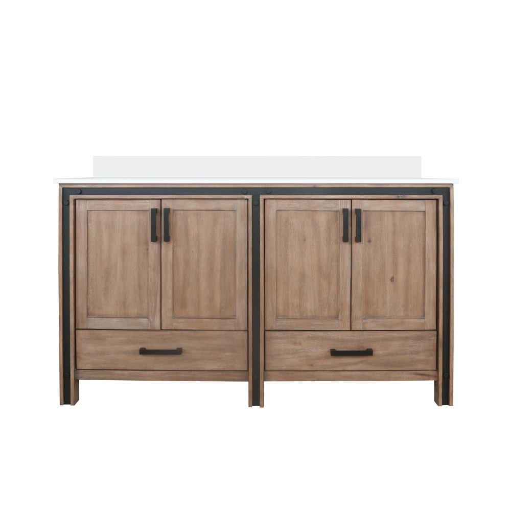 Ziva 60 in W x 22 in. D Rustic Barnwood Double Bath Vanity and Cultured Marble Top