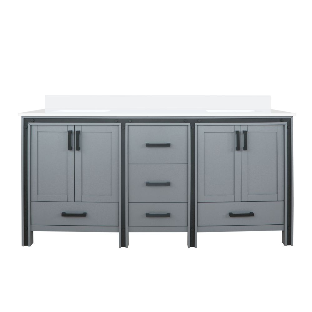 Ziva 72 in W x 22 in. D Dark Grey Double Bath Vanity and Cultured Marble Top