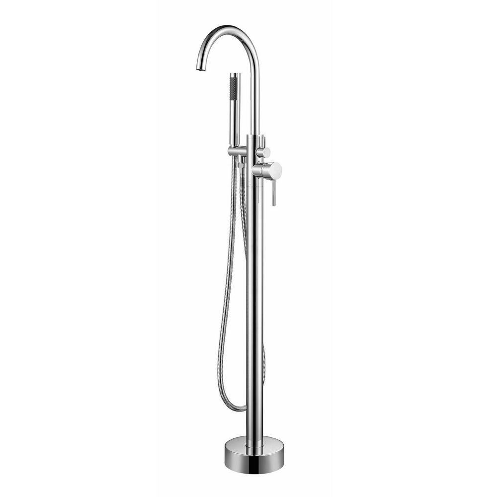 Lago Single Handle Freestanding Floor Mount Tub Faucet Bathtub Filler with Hand Shower in Chrome