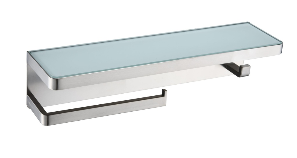 Bagno Bianca Stainless Steel White Glass Shelf with Towel Bar & Robe Hook in Brushed Nickel