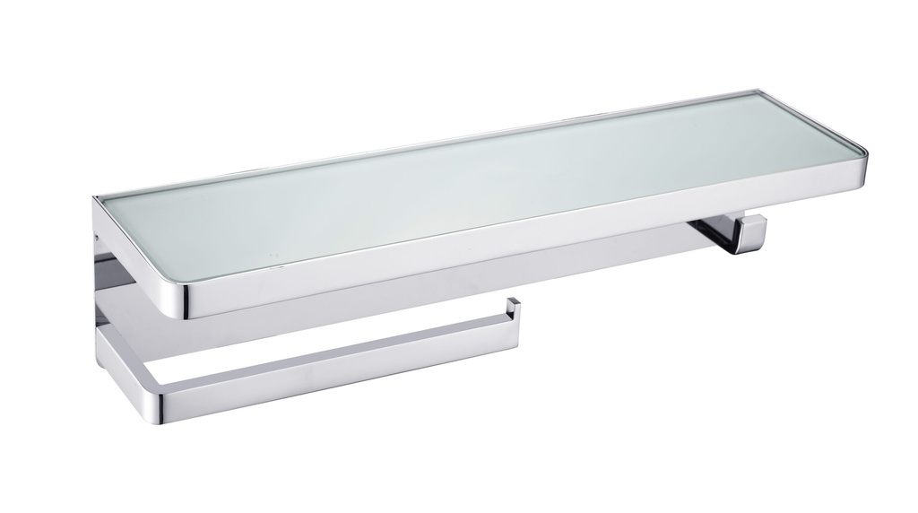 Bagno Bianca Stainless Steel White Glass Shelf with Towel Bar & Robe Hook in Chrome