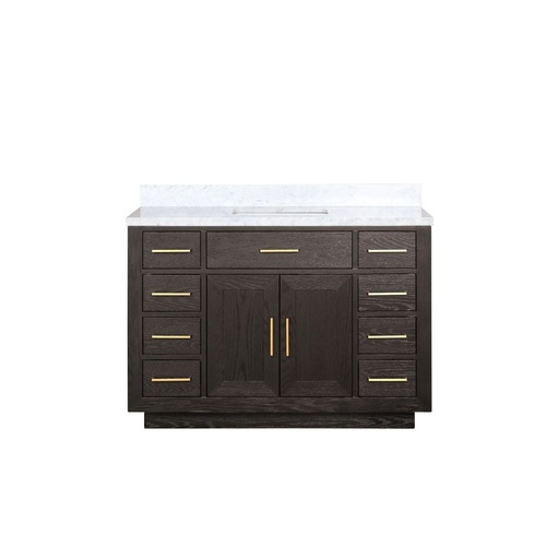 [LVA48SK100] Abbey 48 in W x 22 in. D Brown Oak Single Bath Vanity and Carrara Marble Top